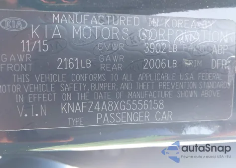 2016 Kia Forte Ex from USA, damaged, VIN KNAFZ4A8XG5556158